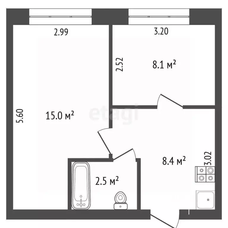 2-к кв. Кемеровская область, Кемерово Мирная ул., 8 (34.0 м) - Фото 1