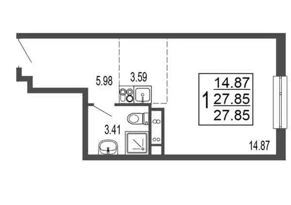 Квартира-студия: Лыткарино, 6-й микрорайон, 15Г (27.85 м) - Фото 0