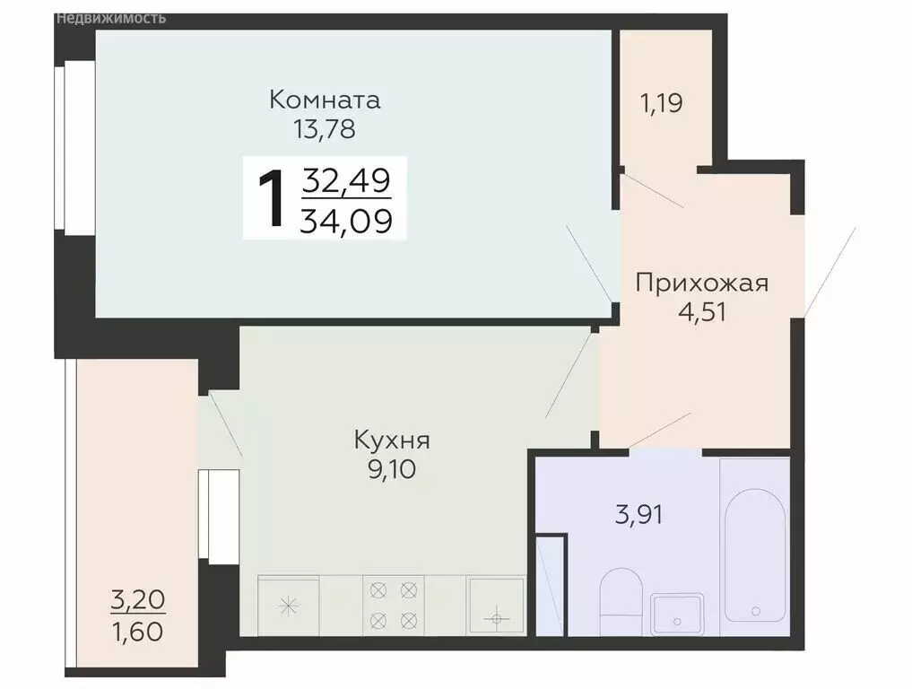 1-комнатная квартира: Воронеж, микрорайон Шилово, ЖК Авиапарк (34.09 ... - Фото 0