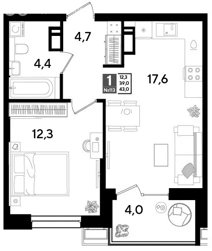 1-комнатная квартира: Краснодар, микрорайон Парк Победы (43 м) - Фото 0