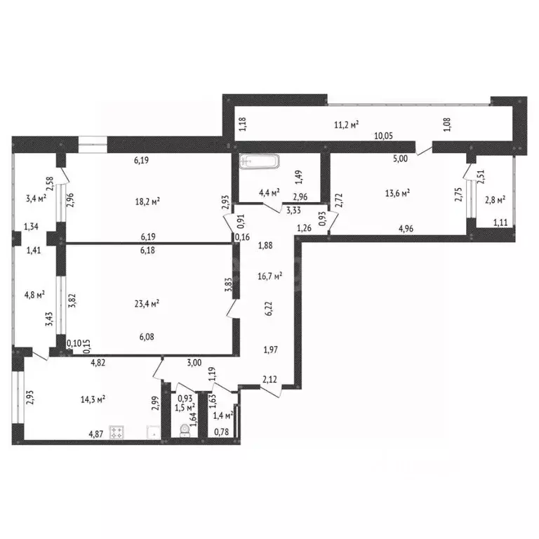 3-к кв. Башкортостан, Уфа ул. Октябрьской Революции, 62/1 (93.5 м) - Фото 2