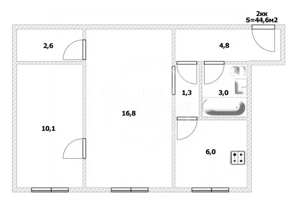 2-к кв. Калининградская область, Калининград просп. Калинина, 63 (44.6 ... - Фото 2