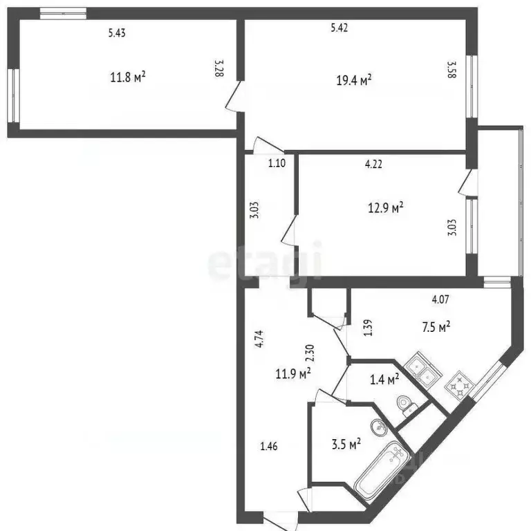 3-к кв. Санкт-Петербург просп. Маршала Жукова, 18 (75.3 м) - Фото 2