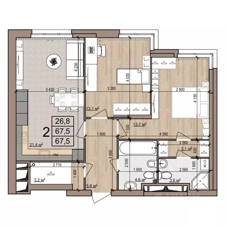 2-к кв. Рязанская область, Рязань ул. Новоселов, 33Б (67.5 м) - Фото 1