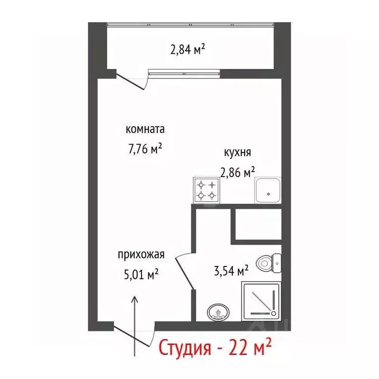 Студия Свердловская область, Екатеринбург ул. Крауля, 107/2 (22.0 м) - Фото 2