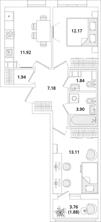 2-к кв. Санкт-Петербург Кубинская ул., 82к3с1 (54.3 м) - Фото 0