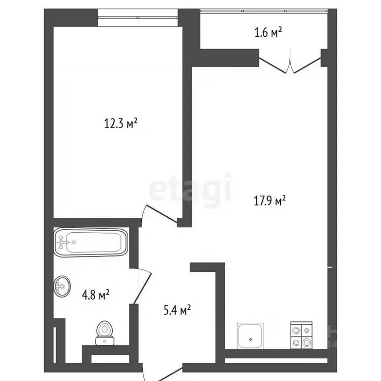 1-к кв. Тюменская область, Тюмень ул. Братьев Бондаревых, 5 (42.0 м) - Фото 2