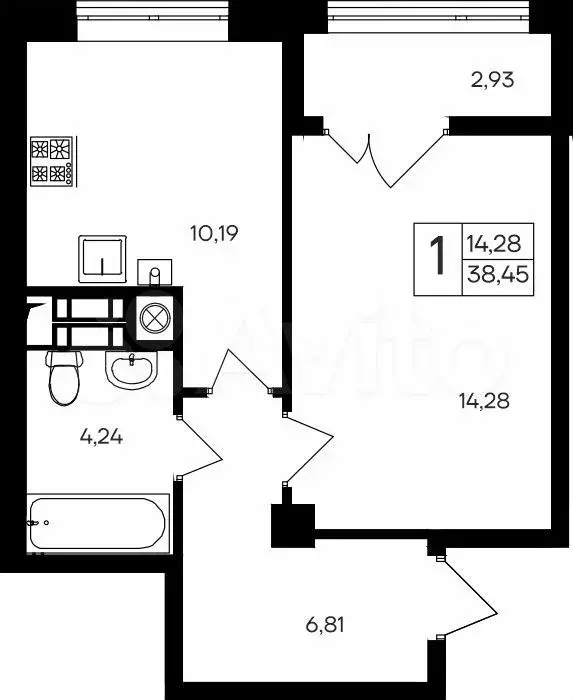 1-к. квартира, 38,5м, 4/9эт. - Фото 1