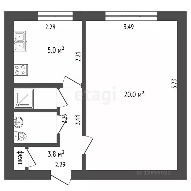 1-к кв. Костромская область, Кострома ул. Крупской, 17 (31.7 м) - Фото 2