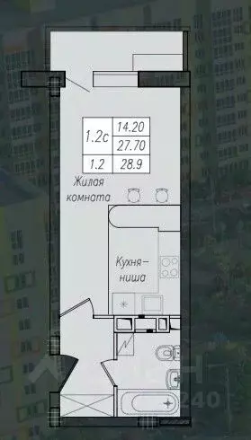 Студия Курская область, Курск ул. Энгельса, 158 (28.9 м) - Фото 1