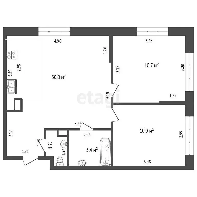 2-комнатная квартира: Тюмень, улица Первооткрывателей, 14 (50.9 м) - Фото 1