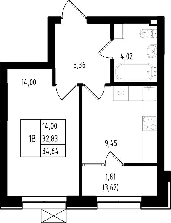 1-комнатная квартира: Казань, улица Михаила Миля, 3 (34.64 м) - Фото 0