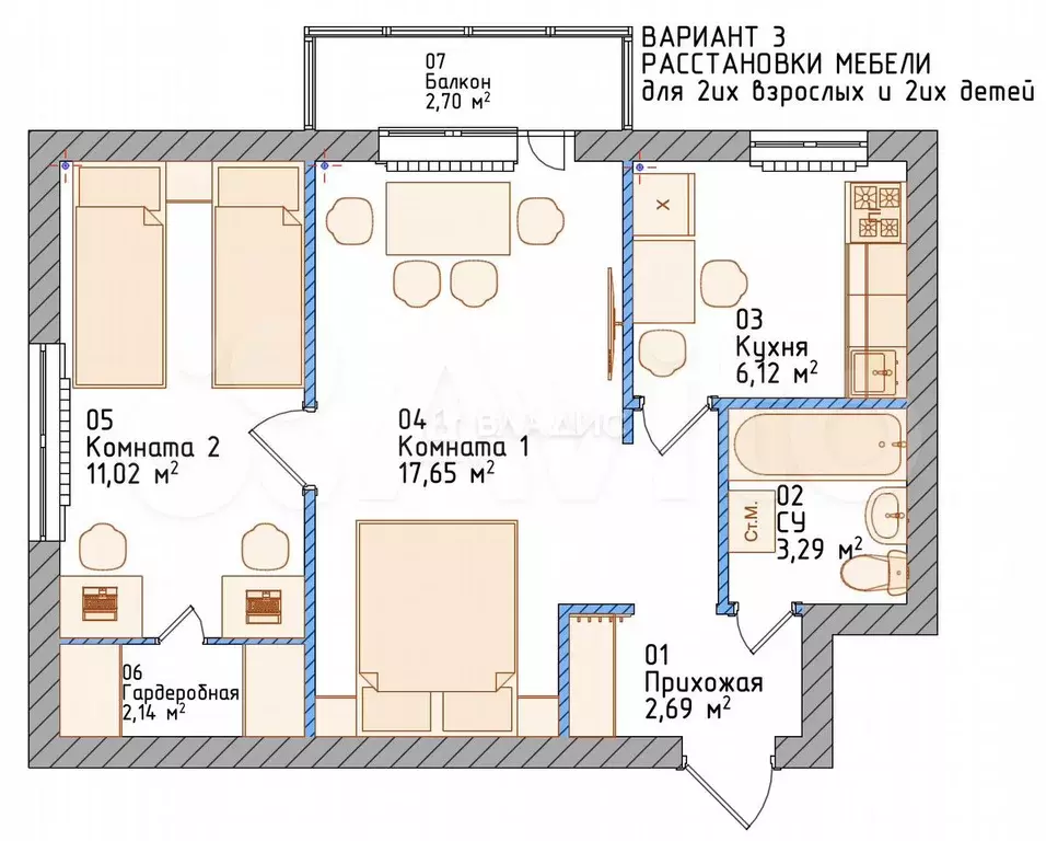 2-к. квартира, 43 м, 2/5 эт. - Фото 0