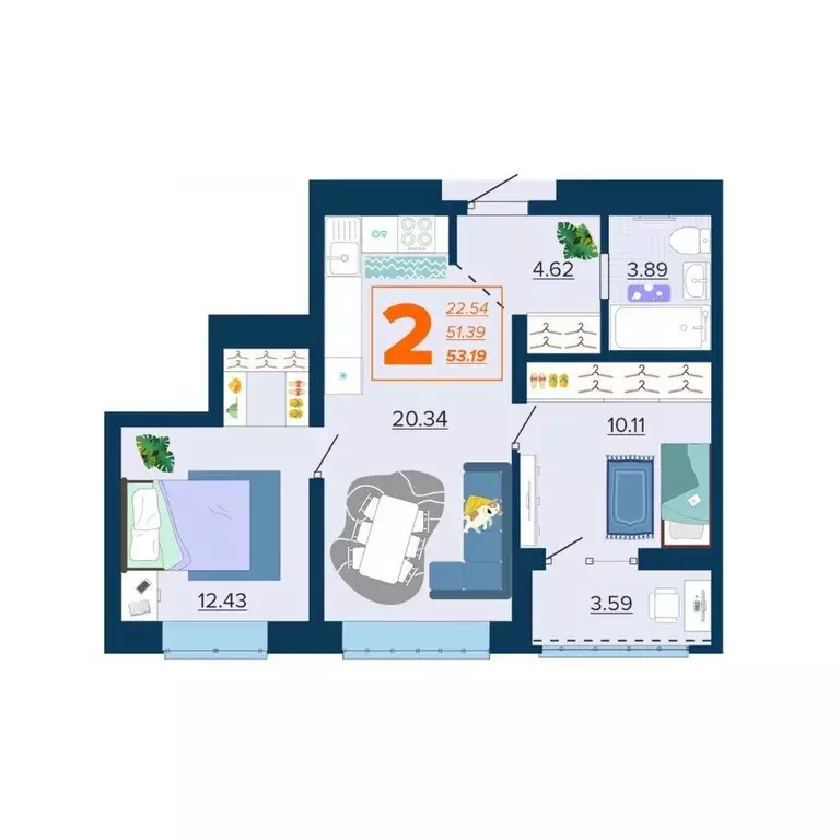 2-к кв. Брянская область, Брянск Московский мкр, 28 (53.19 м) - Фото 1