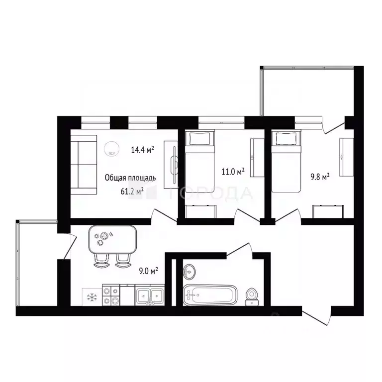 3-к кв. Волгоградская область, Волжский ул. 40 лет Победы, 5 (61.2 м) - Фото 2