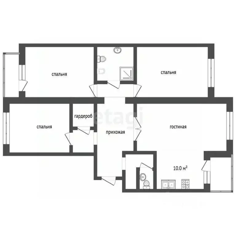 4-к кв. Татарстан, Набережные Челны пос. ГЭС, наб. Комсомольская, 30 ... - Фото 2