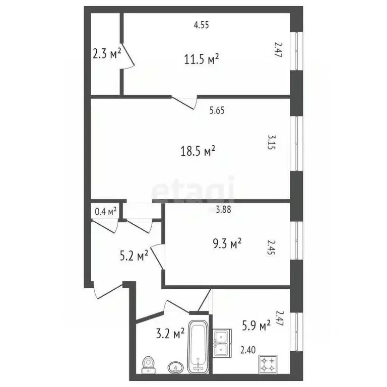 3-к кв. Санкт-Петербург Бестужевская ул., 45 (56.3 м) - Фото 1