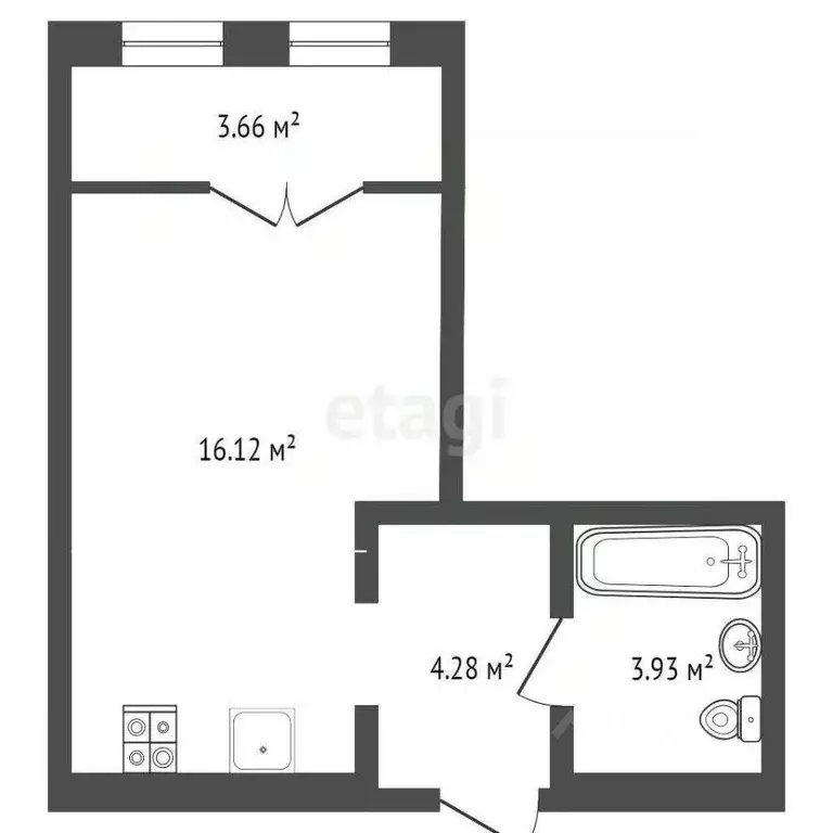 Студия Тюменская область, Тюмень ул. Геннадия Райкова, 21 (27.9 м) - Фото 2