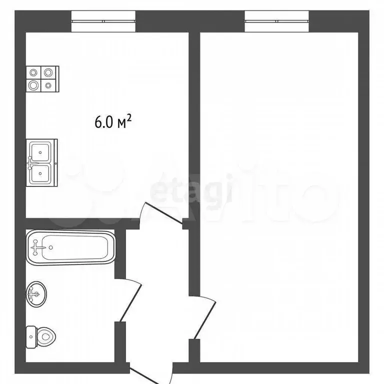 1-к. квартира, 30,1 м, 2/5 эт. - Фото 0