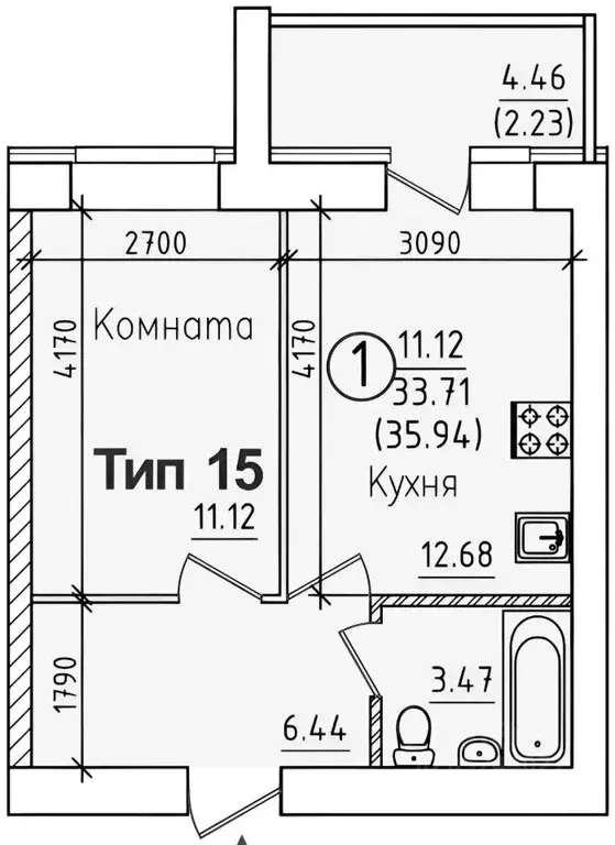 1-к кв. Коми, Сыктывкар ул. Домны Каликовой, 58 (37.0 м) - Фото 1