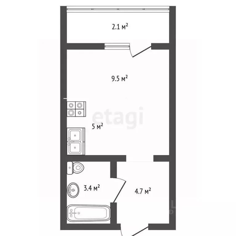 Студия Оренбургская область, Оренбург ул. Юркина, 2 (26.0 м) - Фото 2