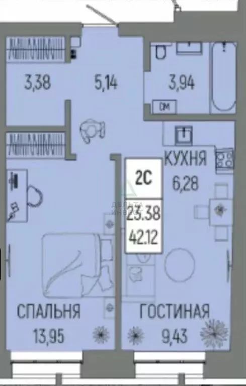 2-комнатная квартира: Уфа, улица Рудольфа Нуреева, 9 (42.12 м) - Фото 0