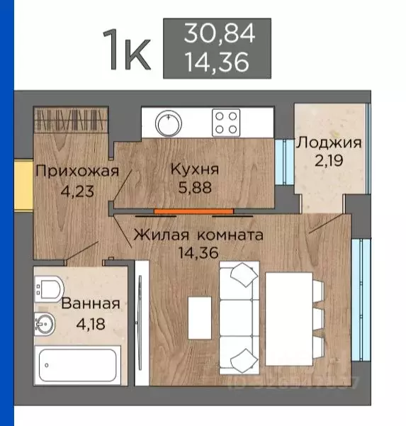 1-к кв. Калининградская область, Янтарный пгт ул. Балебина, 15А (31.4 ... - Фото 2