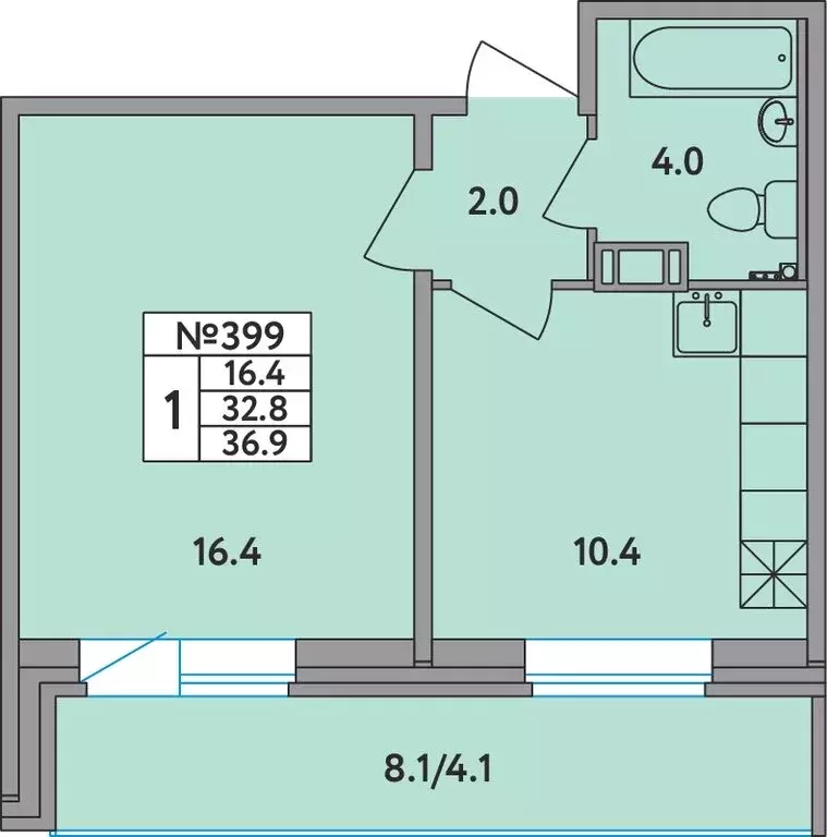 1-комнатная квартира: Новое Девяткино, Главная улица, 2 (36.9 м) - Фото 1