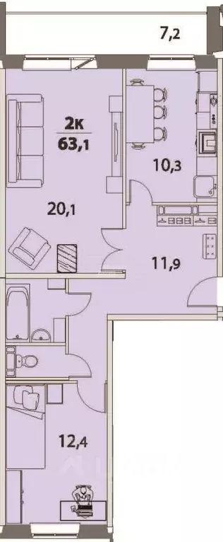 2-к кв. Томская область, Томск ул. Береговая, 23 (59.5 м) - Фото 1