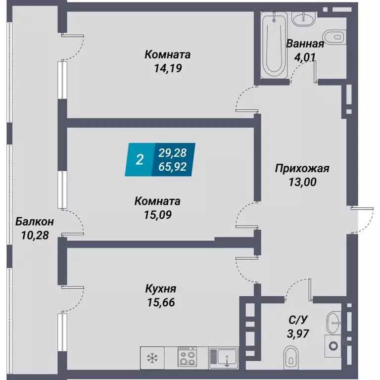 2-к кв. Новосибирская область, Новосибирск Закаменский мкр, 21 (65.92 ... - Фото 1