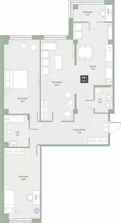 3-к кв. Курганская область, Курган Заозерный жилрайон, 6А мкр, ул. ... - Фото 1