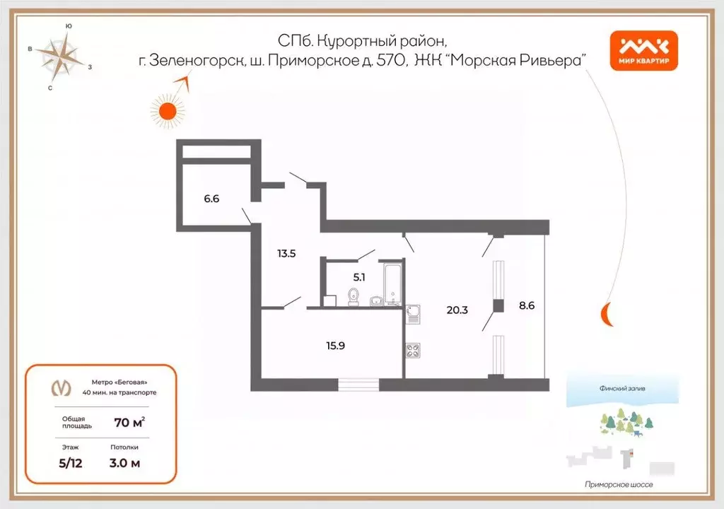 Квартира, 1 комната, 70 м - Фото 0