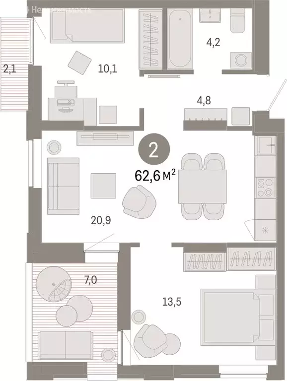 2-комнатная квартира: Екатеринбург, улица Гастелло, 19А (62.62 м) - Фото 1