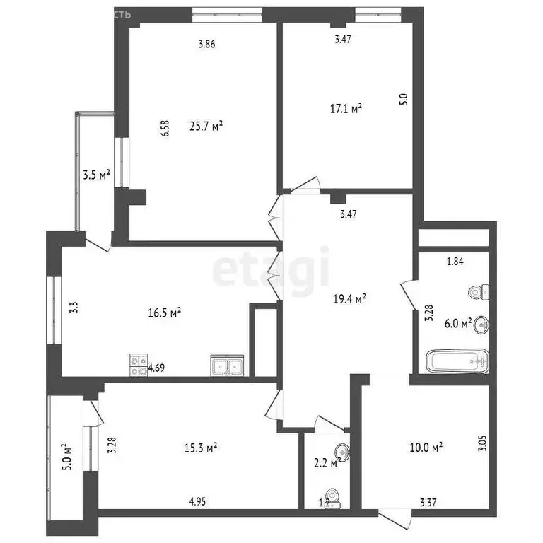 3-комнатная квартира: Нальчик, улица Тлостанова, 16 (116.5 м) - Фото 1