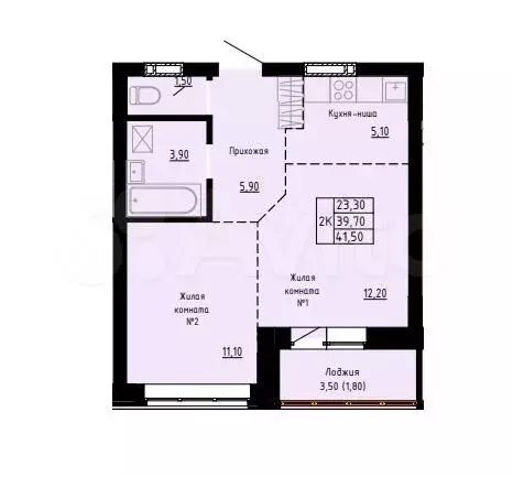 2-к. квартира, 41,5 м, 8/9 эт. - Фото 0