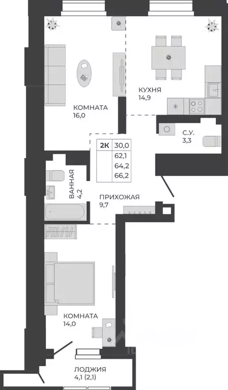 2-к кв. Алтайский край, Барнаул тракт Павловский, 251Б (64.2 м) - Фото 1