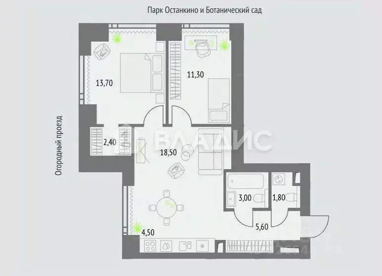 2-к кв. Москва Огородный проезд, 4/2 (60.8 м) - Фото 2