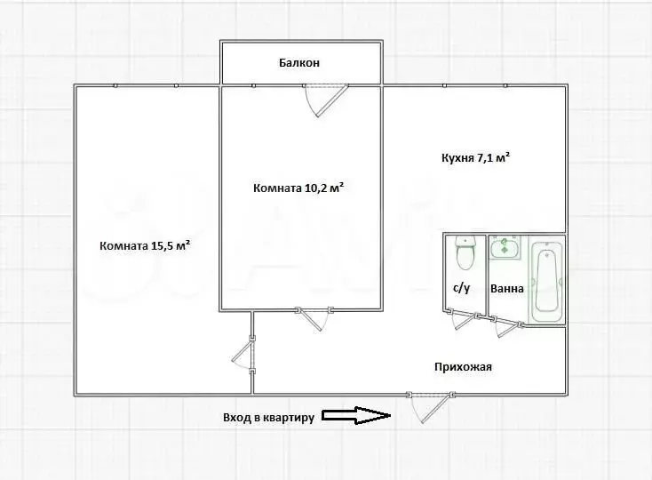 2-к. квартира, 42,3 м, 7/9 эт. - Фото 0