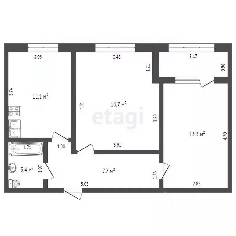 2-к кв. Ростовская область, Таганрог ул. Адмирала Крюйса, 23/10 (52.0 ... - Фото 2