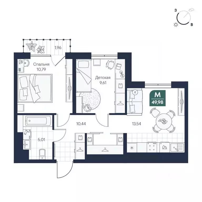 2-к кв. Новгородская область, Великий Новгород Медь кв-л,  (49.98 м) - Фото 1