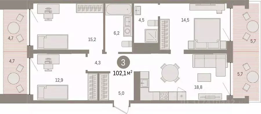 3-к кв. Тюменская область, Тюмень ул. Муравленко, 9к3 (102.07 м) - Фото 1