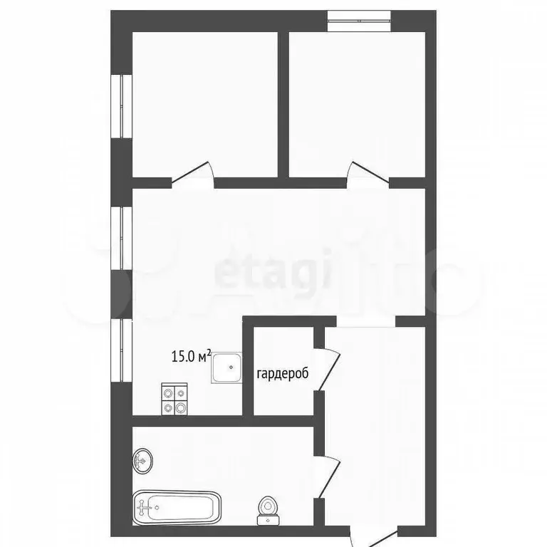 2-к. квартира, 59,1 м, 2/4 эт. - Фото 0