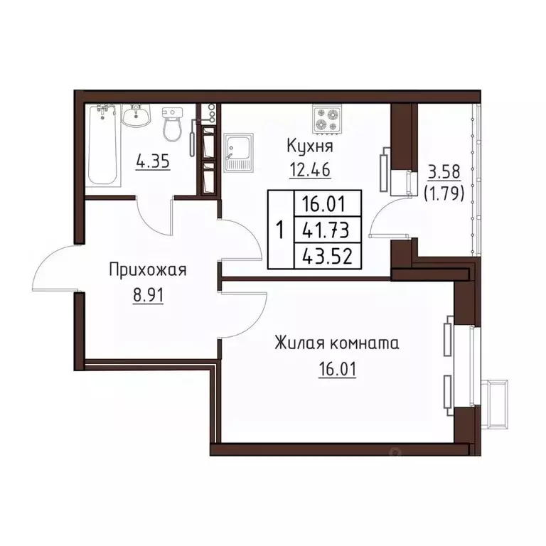 1-к кв. Орловская область, Орел ул. Левый Берег реки Оки, 21к1 (43.52 ... - Фото 1