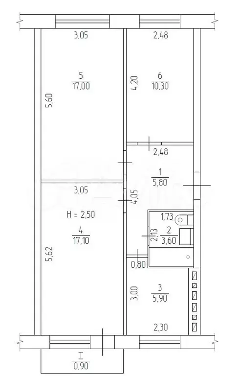 3-к. квартира, 61,5 м, 4/5 эт. - Фото 0