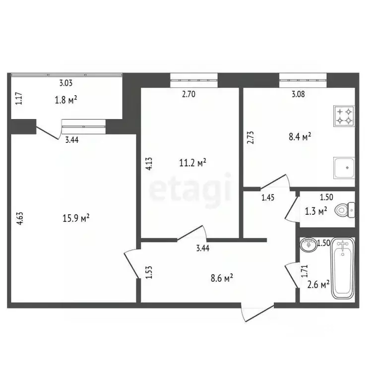 2-к кв. Крым, Феодосия бул. Старшинова, 8А (49.8 м) - Фото 1