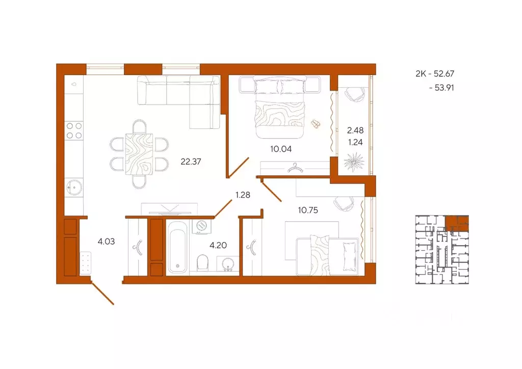 2-к кв. Пензенская область, Пенза Терра жилой комплекс (53.91 м) - Фото 1