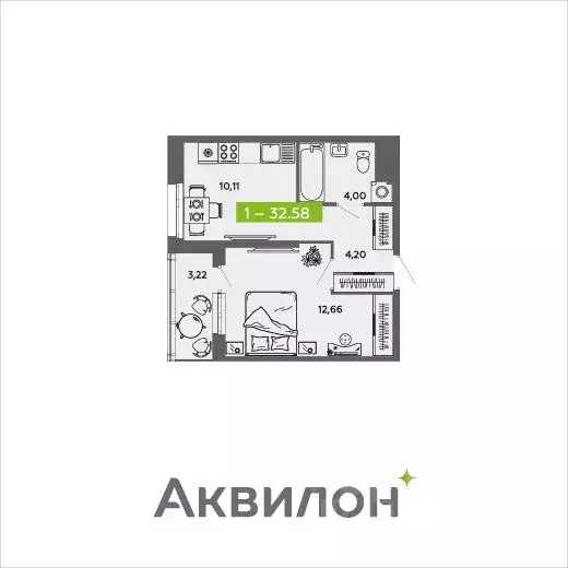 1-к кв. Архангельская область, Архангельск 6-й мкр,  (32.58 м) - Фото 0