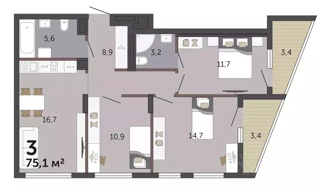 3-к кв. Свердловская область, Екатеринбург Малевич жилой комплекс ... - Фото 2