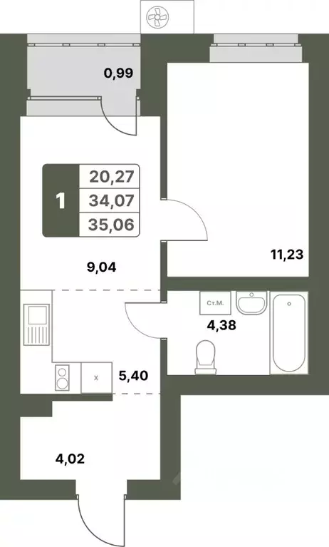 1-к кв. Башкортостан, Уфимский район, с. Миловка  (35.06 м) - Фото 0