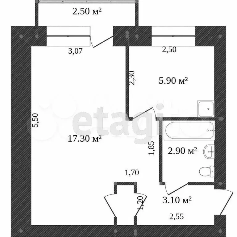 1-к. квартира, 28,7 м, 3/5 эт. - Фото 0